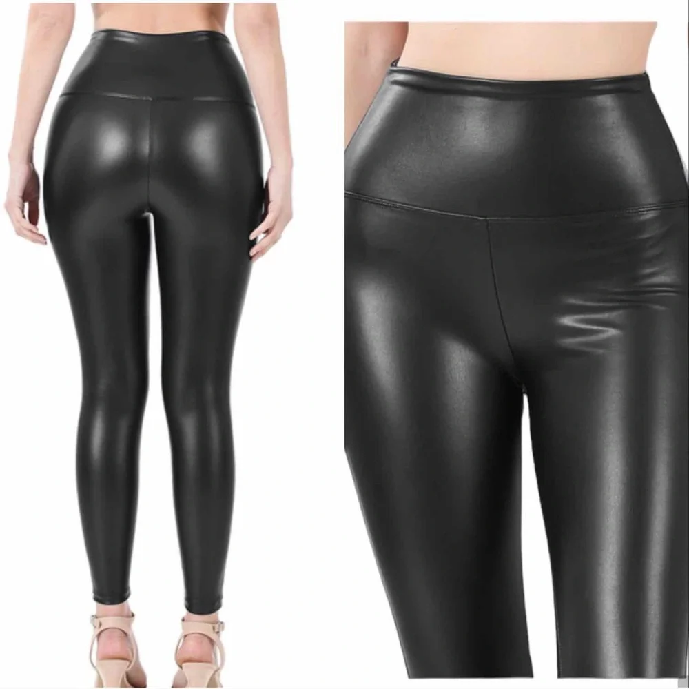 BLACK HIGH WAISTED FAUX LEATHER LEGGING - Picture 2 of 3